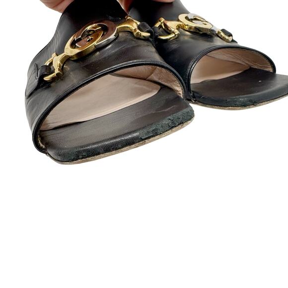 Gucci Zumi Black Leather GG Logo Slide Sandals Low Heel Mules Made Italy EU 38 - Picture 7 of 10